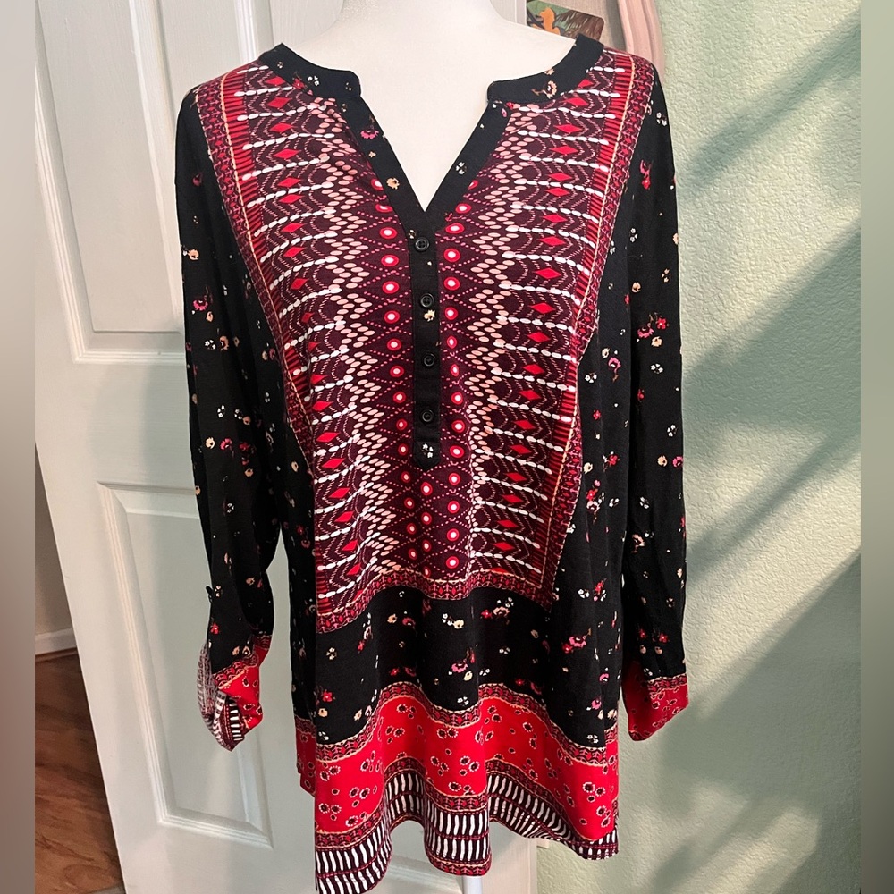 Style & Co. Black and Red Geometric Tunic